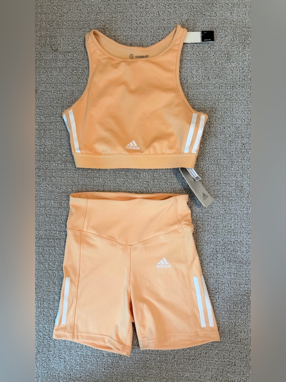 Adidas Peach 2-Piece Active Crop Top & Bike Shorts